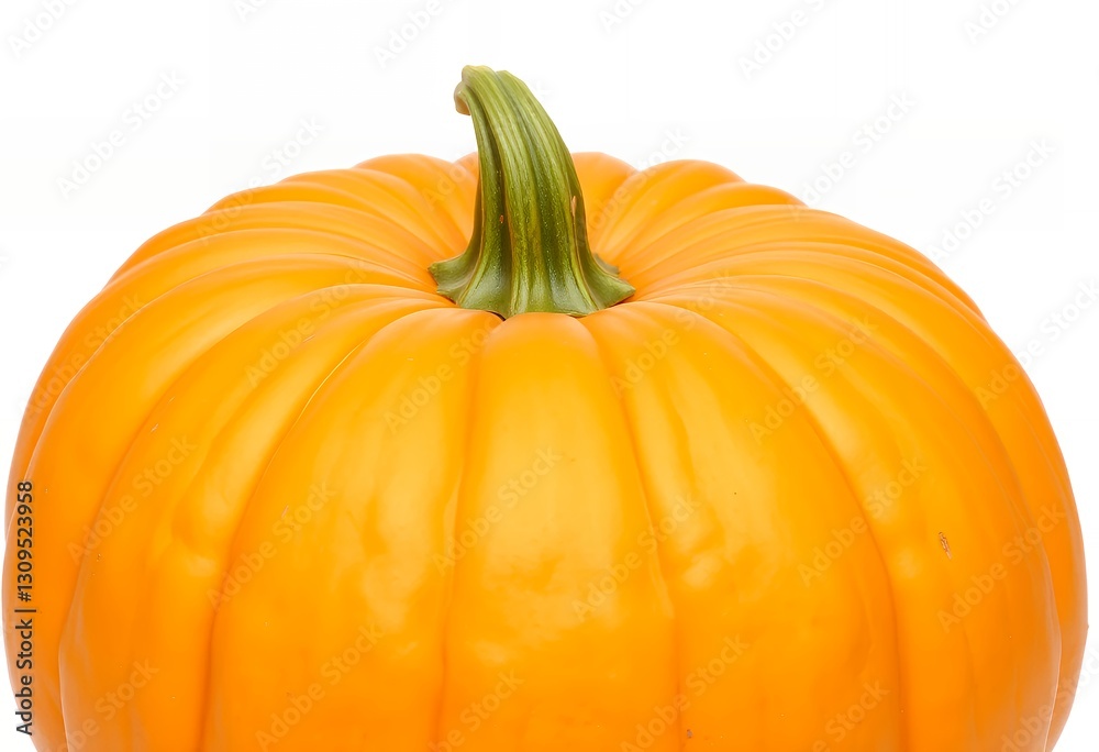 Obraz premium Close Up of a Vibrant Orange Pumpkin with Green Stem Isolated