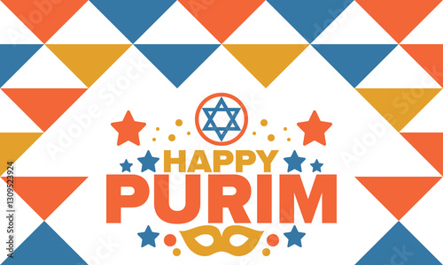 Purim. Happy Purim. Traditional Jewish religious holiday. Star of David, Carnival mask. Israel history. Сelebrated by a masquerade and festival. Poster art. Vector illustration