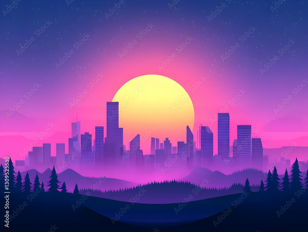 Fototapeta premium Synthwave Cityscape Illustration