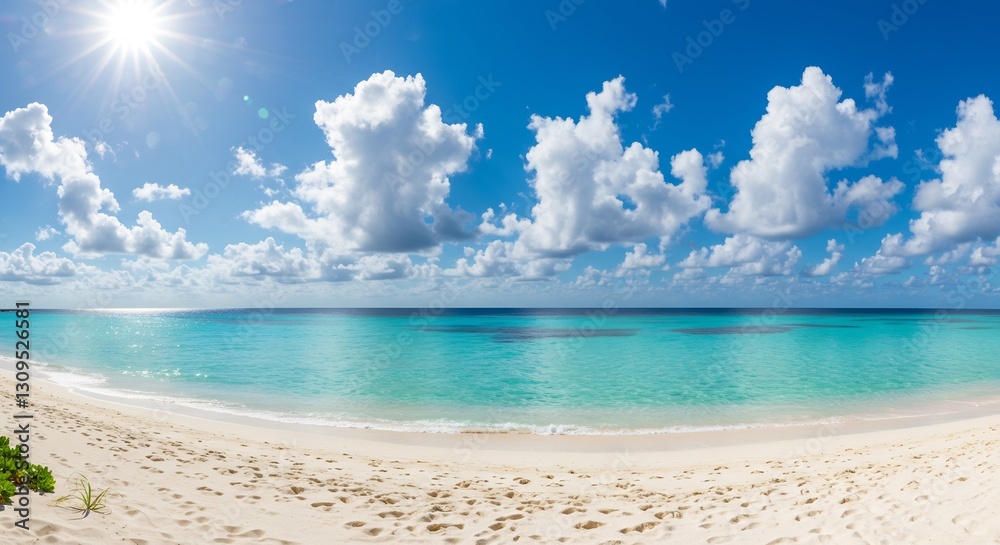 Fototapeta premium Bright sun illuminates serene turquoise beach. AI Generated