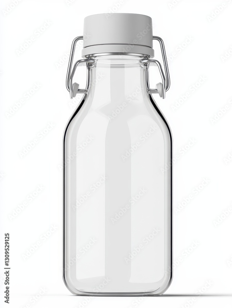 Clear Glass Bottle with Swing Top and White Cap on White Background Clear Glass Bottle with Swing Top and White Cap on White Background