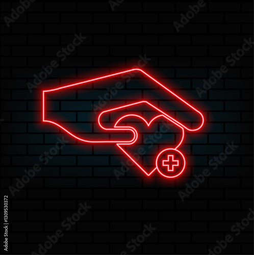 Global virtual dating service concept with bright digital purple pixel heart symbol above human hand palm on abstract dark background