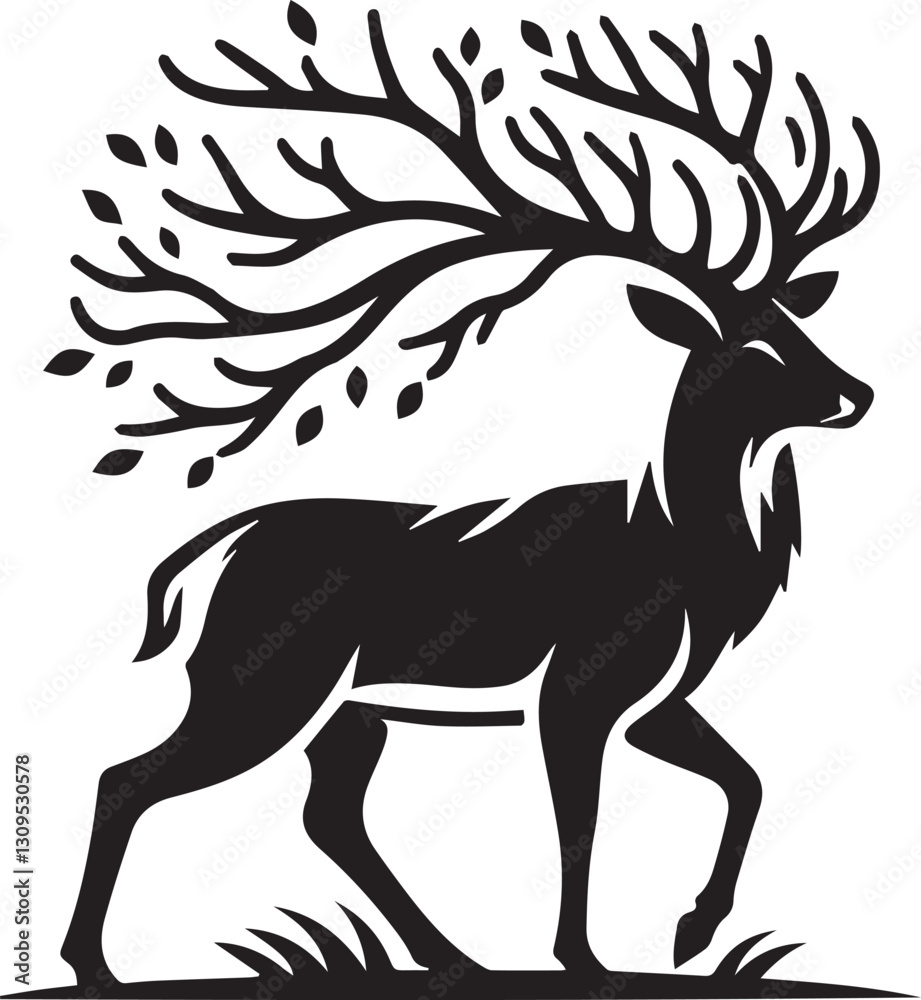Fototapeta premium black deer silhouette vector, deer vector illustration, deer logo vector, deer vector icon, deer silhouette vector isolated on white background