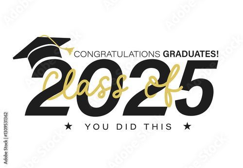 Class of 2025 vector illustration. Festive celebration design for graduation events and announcements. Congratulations graduates design template for social media posts to honor graduates.