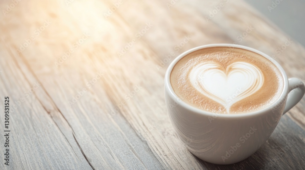 close-up of perfectly poured cappuccino with delicate frothy heart design on rustic wooden café table close-up of perfectly poured cappuccino with delicate frothy heart design on rustic wooden café table