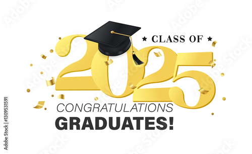 Class of 2025 vector illustration. Festive celebration design for graduation events and announcements. Congratulations graduates design template for social media posts to honor graduates.
