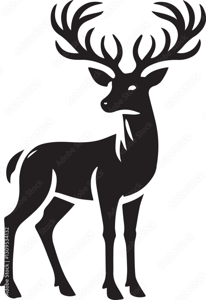 Obraz premium black deer silhouette vector, deer vector illustration, deer logo vector, deer vector icon, deer silhouette vector isolated on white background