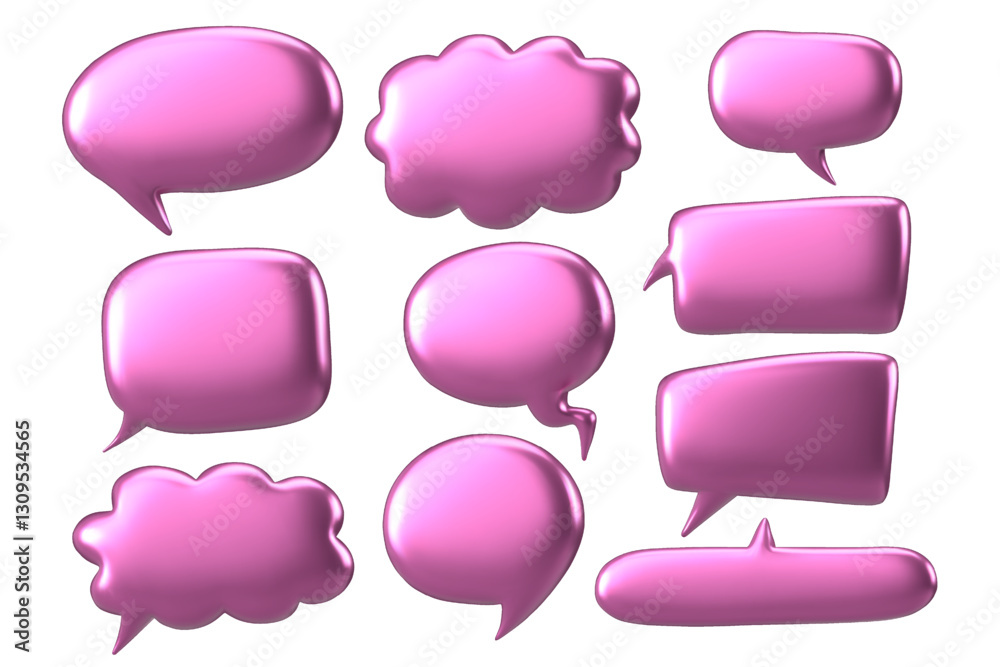 3d style of pink glossy metallic speech bubbles vector set on white background 3d style of pink glossy metallic speech bubbles vector set on white background