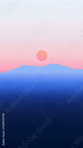 A minimalist landscape showcasing a colorful sunset over a vast water body