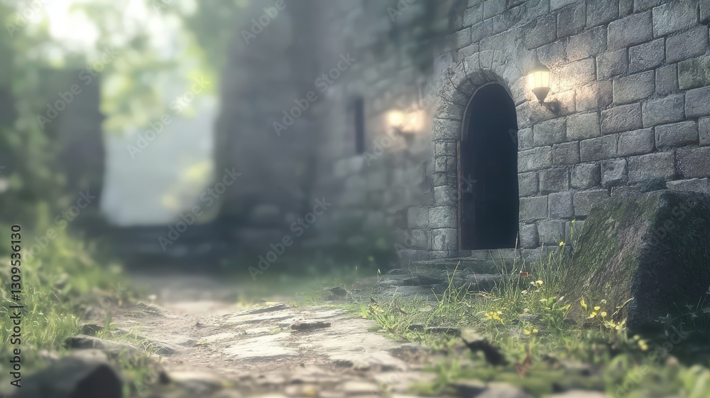 Obraz premium Stone path leads to ancient castle door