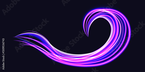 Swirl twirl Wavy Motion element isolated dark background. Neon effect Speed way lights vector illustration. Perfect for Motion design. EPS 10