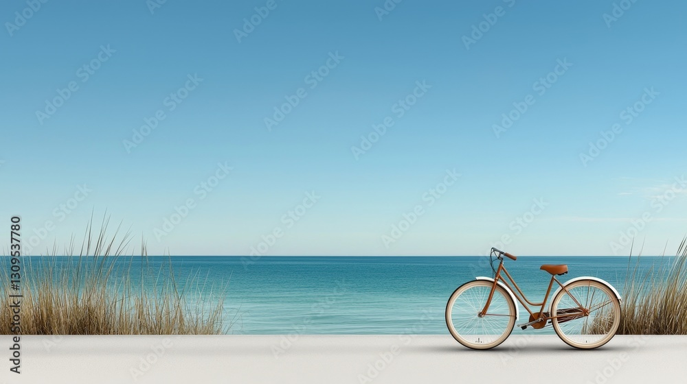 Fototapeta premium Bicycle ride by the ocean cyclist adventure beachfront travel race scenic view relaxing environment