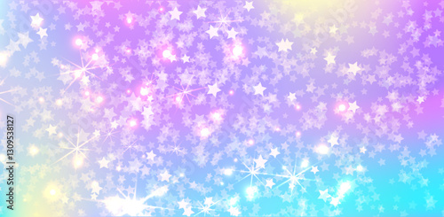 Rainbow princess background, soft pink dawn made in realistic style with clipping mask. Fantasy unicorn sky pearlescent backdrop. Cute unusual holographic wallpaper.
