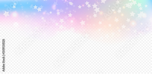 Rainbow princess background, soft pink dawn made in realistic style with clipping mask. Fantasy unicorn sky pearlescent backdrop. Cute unusual holographic wallpaper.