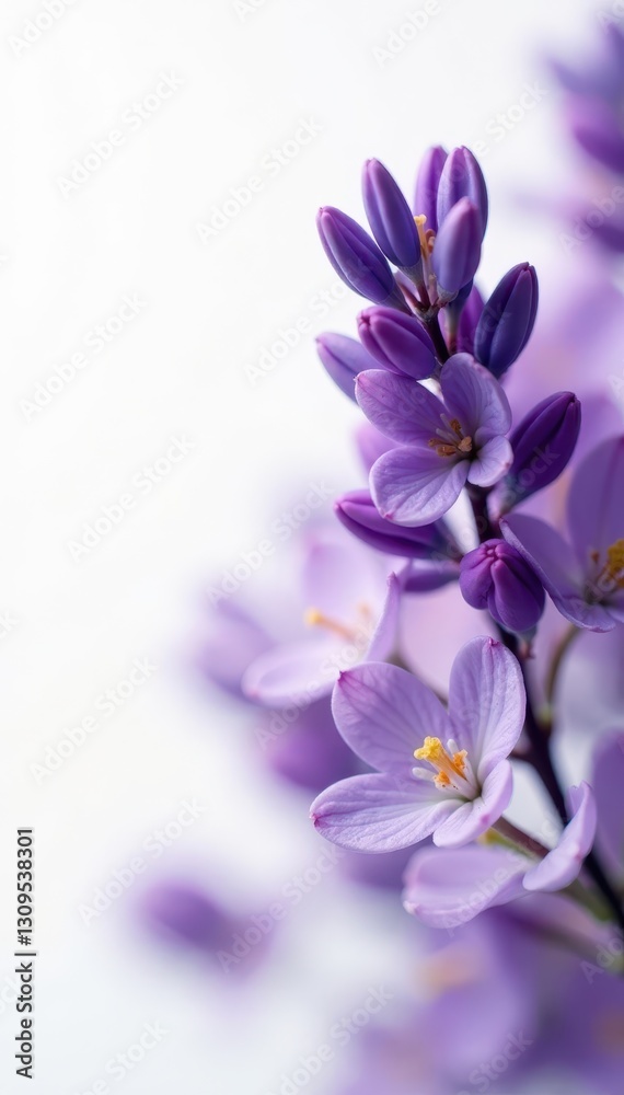 Obraz premium Delicate lavender blooms, vibrant purple hues against pure white , summer, high resolution, background