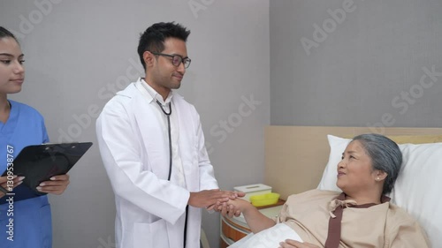 Doctors and nurses visit and check on elderly patients.