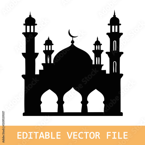 Eid Mubarak night mosque silhouette for Ramadan design