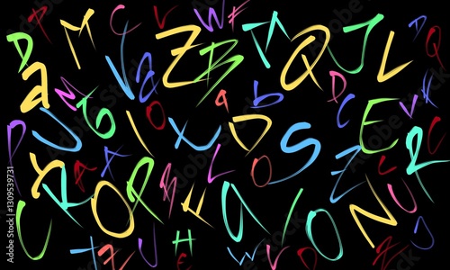 colorful alphabet abstract black background