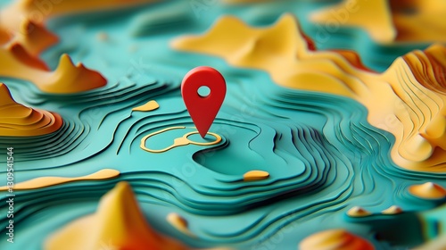 Vibrant Paper Cutout Terrain with Location Marker Symbolizing Adventure and Discovery on a Journey of and Wanderlust  Conceptual Image Representing Travel Tourism