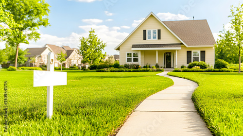 Estate sale management signage promotion residential area outdoor daylight pathway view photo