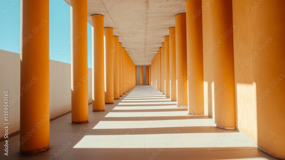 Naklejka premium Sunlit Amber Colonnade with Long Shadows