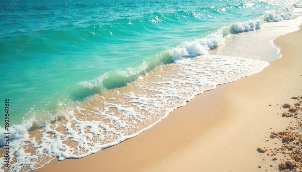 Obraz premium Sun-drenched sand, turquoise waves gently lapping shore, summer, calm