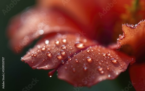 Close Up of Dew Drenched Red Hibiscus Petal with Glistening Texture