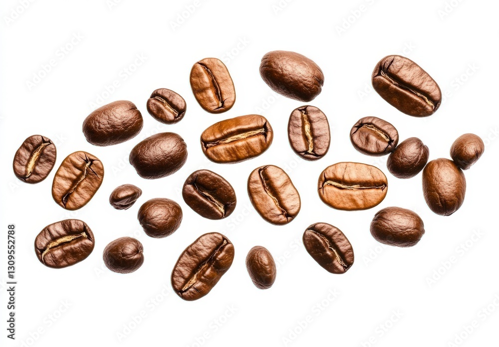 A collection of various roasted coffee beans arranged artistically on a white background. A collection of various roasted coffee beans arranged artistically on a white background.