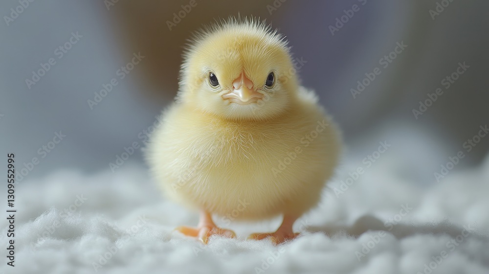 A tiny yellow chick tilts its head playfully against a soft white backdrop, facing right with gentle curiosity and adorable charm A tiny yellow chick tilts its head playfully against a soft white backdrop, facing right with gentle curiosity and adorable charm