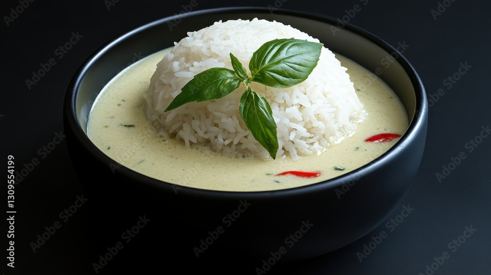 A bowl of rice with a green leaf on top A bowl of rice with a green leaf on top