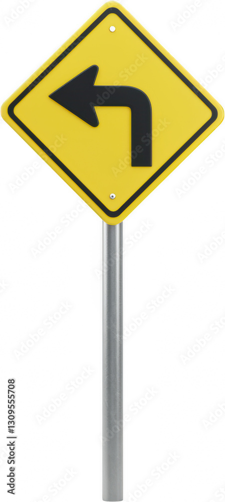 Sharp Left Turn Ahead Warning Sign Road Safety Yellow Diamond Traffic Signpost Sharp Left Turn Ahead Warning Sign Road Safety Yellow Diamond Traffic Signpost