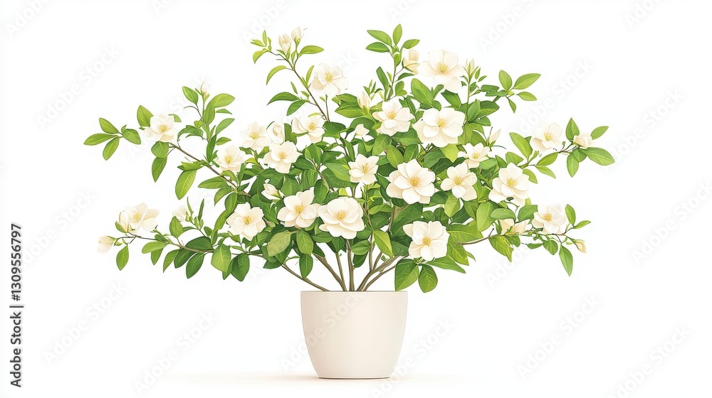 A vibrant potted plant with white gardenia flower and lush green leaves, perfect for home decor and enhancing natural beauty. A vibrant potted plant with white gardenia flower and lush green leaves, perfect for home decor and enhancing natural beauty.