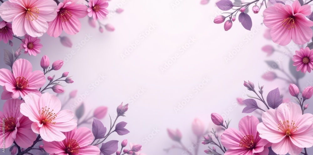 Fototapeta premium Lilac and pink floral wedding invitation design, elegant blooms , spring, lilac, frame