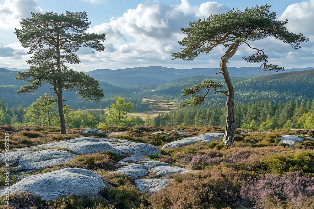 Mountaintop View, Pine Trees, Heather, Valley Mountaintop View, Pine Trees, Heather, Valley