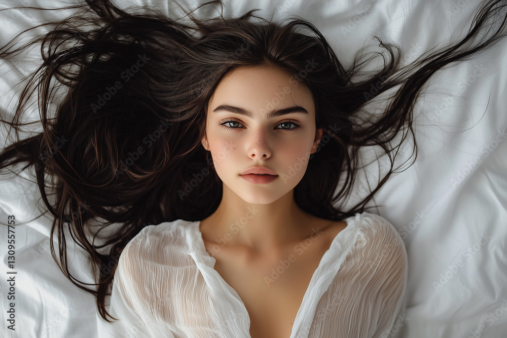 Fototapeta premium Gorgeous Portrait on Soft Bedding