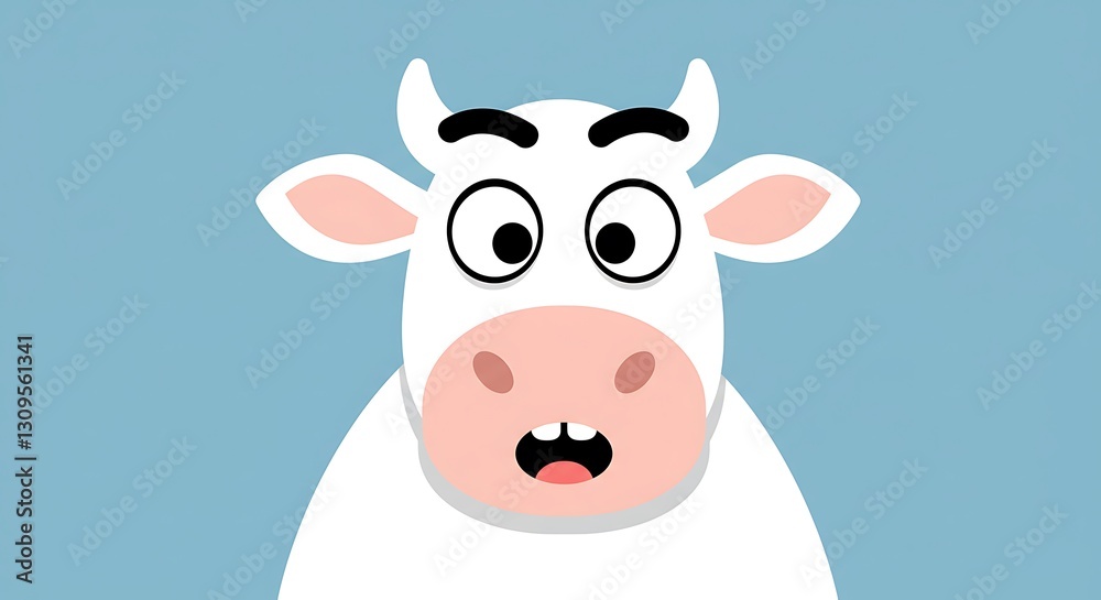 Fototapeta premium Cartoon Cow Illustration with Surprised Expression on a Light Blue Background
