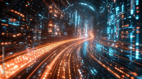Quantum light waves bending through a futuristic city  AIpowered data transfer and nextgen connectivity