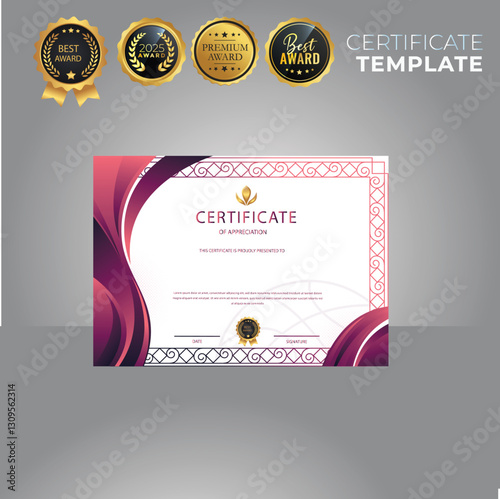 Modern certificate, Elegant Gray background, with an elegant modern gold plaque