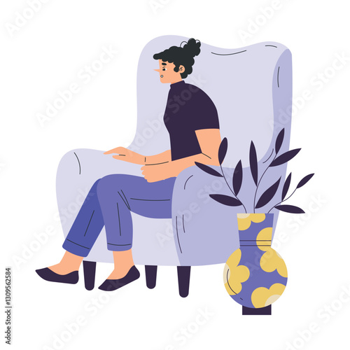 Psychotherapy with Woman Sit on Armchair Having Mental Therapy Session Vector Illustration