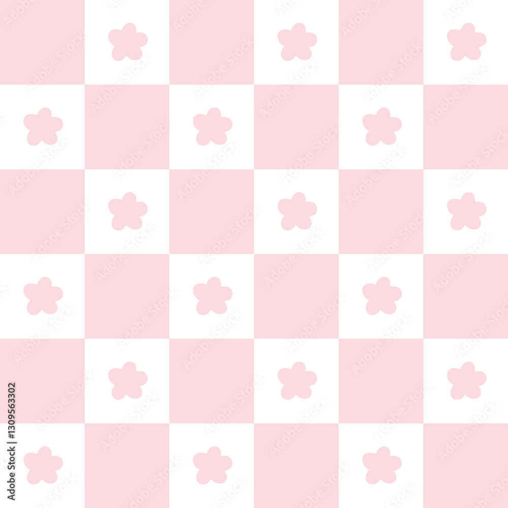 Gingham seamless vector pattern with meadow chamomile flowers. Tartan check for tablecloths, napkins, clothes, packaging, for the Easter holiday. Cozy cute childish background in a pastel palette Gingham seamless vector pattern with meadow chamomile flowers. Tartan check for tablecloths, napkins, clothes, packaging, for the Easter holiday. Cozy cute childish background in a pastel palette