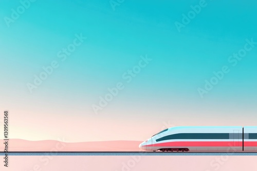 Wallpaper Mural flat design illustration of streamlined train speeding along minimalist railroad track amidst vast open countryside Torontodigital.ca