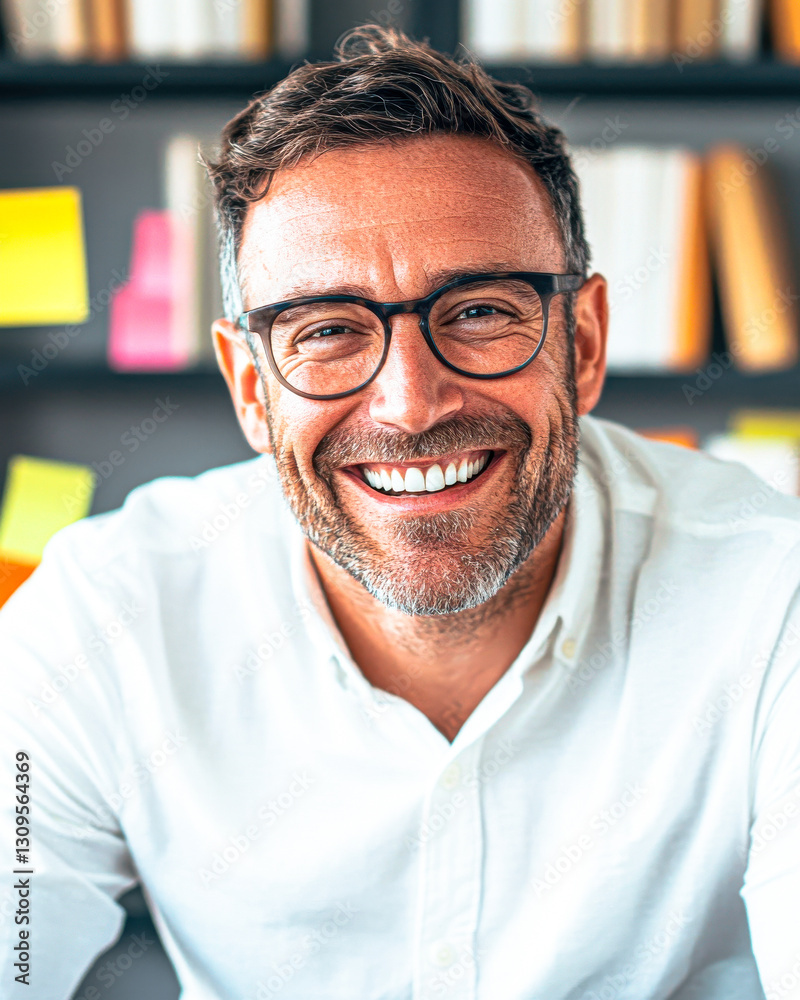 Smiling man in glasses with a bright, inviting background. Smiling man in glasses with a bright, inviting background.