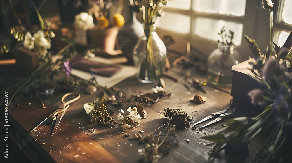 Fototapeta premium Floral Workshop: A Still Life of Creativity