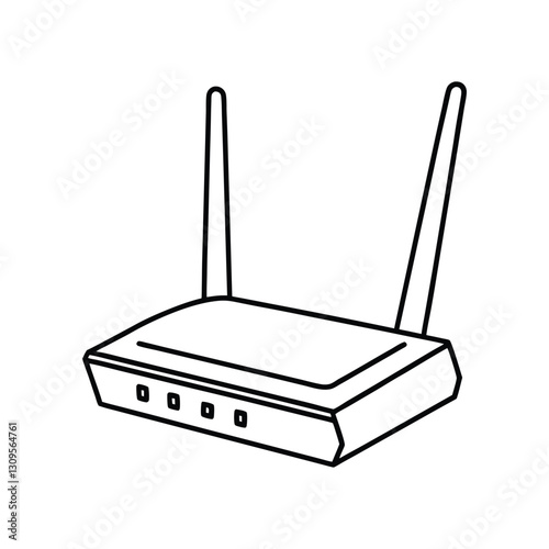A clip art of cyberspace Wi-Fi router outline on white background 