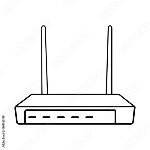 A clip art of cyberspace Wi-Fi router outline on white background 