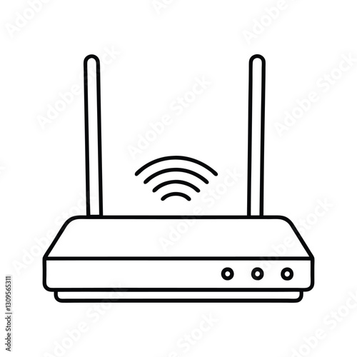 A clip art of cyberspace Wi-Fi router outline on white background 