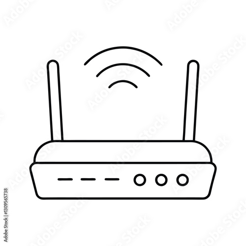 A clip art of cyberspace Wi-Fi router outline on white background 
