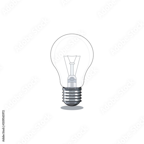 Incandescent light bulb illustration, classic glass lamp, filament inside, screw base, electricity, illumination, vintage lighting, transparent design, isolated object, vector icon, home lighting.