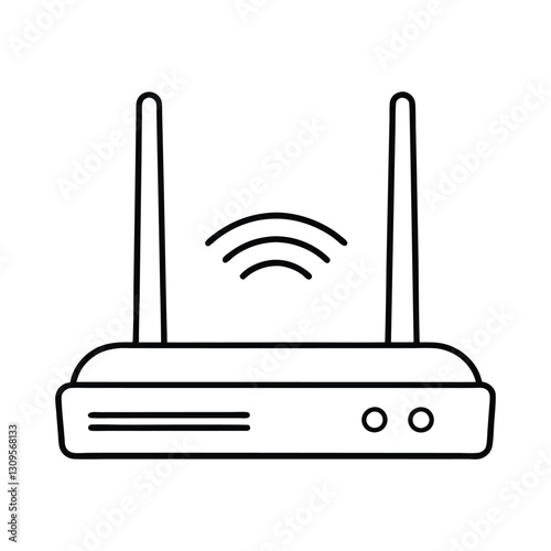 A clip art of cyberspace Wi-Fi router outline on white background 