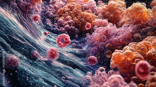 Fotografía Dynamic cellular interaction microscopic view abstract science visualization vib
